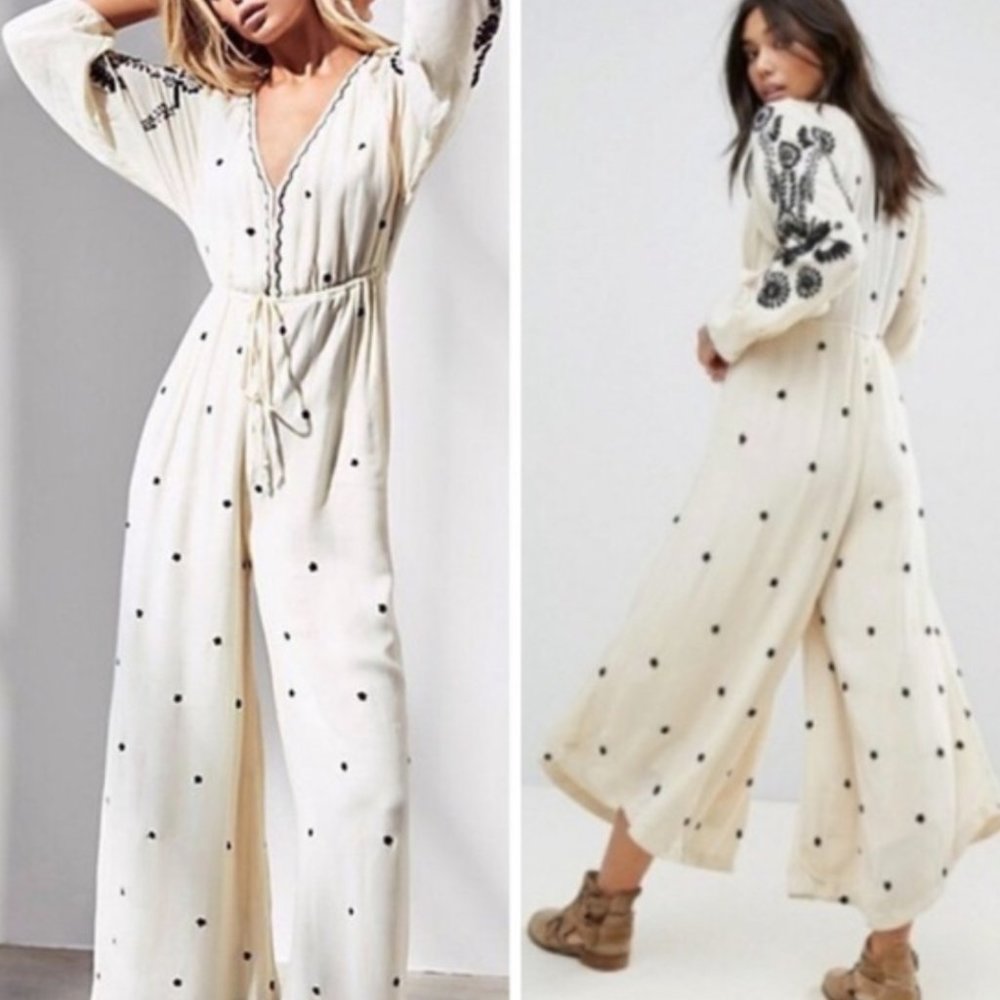 Free People Embroidered Jumpsuit Ivory Size M $168